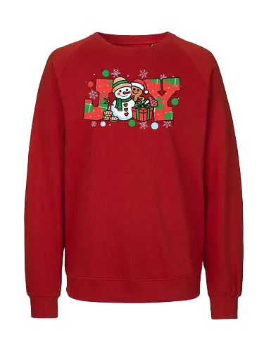 JOY - snowman, gingerbread, joy, holiday, christmas, snowflakes, gifts, decorations, festive, ornaments - Fairtrade Sweatshirt