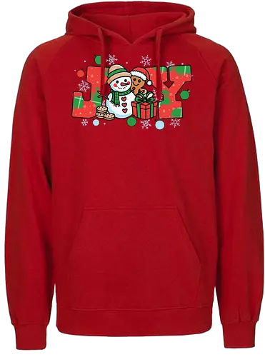JOY - snowman, gingerbread, joy, holiday, christmas, snowflakes, gifts, decorations, festive, ornaments - Fairtrade Hoodie