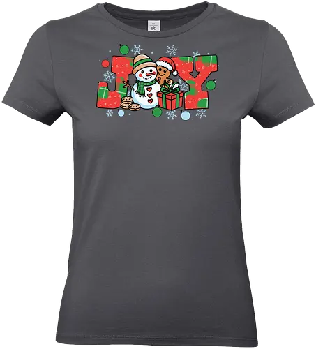 JOY - snowman, gingerbread, joy, holiday, christmas, snowflakes, gifts, decorations, festive, ornaments - Standard T-Shirt (Frauen)