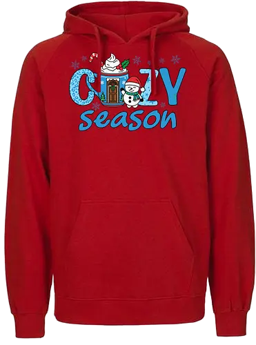 Cozy Season - christmas, holiday, snowman, cozy, winter, festive, mug, candy cane, snowflakes, design - Fairtrade Hoodie