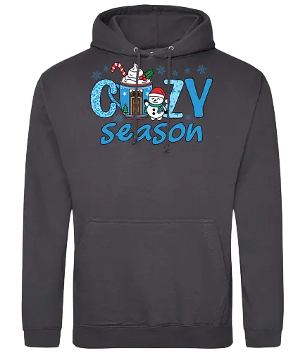 Cozy Season - christmas, holiday, snowman, cozy, winter, festive, mug, candy cane, snowflakes, design - Standard Hoodie