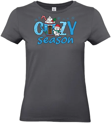 Cozy Season - christmas, holiday, snowman, cozy, winter, festive, mug, candy cane, snowflakes, design - Standard T-Shirt (Frauen)