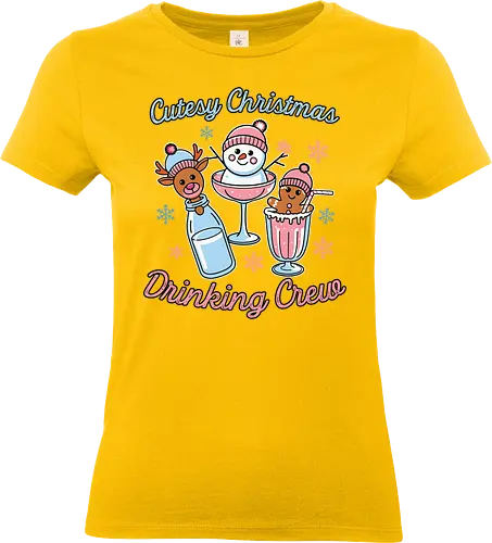Cutesy Christmas Drinking Crew - christmas, festive, drinks, snowman, reindeer, gingerbread, holiday, snowflakes, cute, pastel - Standard T-Shirt (Frauen)