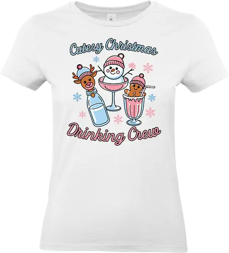Cutesy Christmas Drinking Crew - christmas, festive, drinks, snowman, reindeer, gingerbread, holiday, snowflakes, cute, pastel - Standard T-Shirt (Frauen)