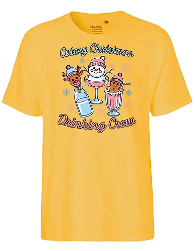 Cutesy Christmas Drinking Crew - christmas, festive, drinks, snowman, reindeer, gingerbread, holiday, snowflakes, cute, pastel - Fairtrade T-Shirt