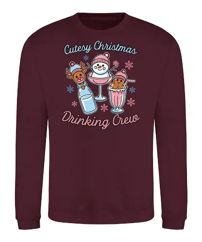 Cutesy Christmas Drinking Crew - christmas, festive, drinks, snowman, reindeer, gingerbread, holiday, snowflakes, cute, pastel - Sweatshirt