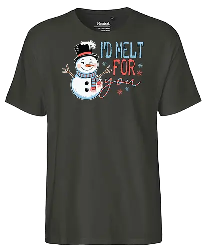 I'd melt for you - snowman, top hat, scarf, winter, humor, snowflakes, text, cheerful, playful - Fairtrade T-Shirt