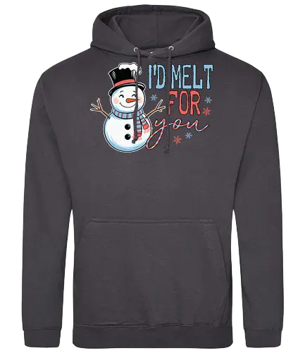 I'd melt for you - snowman, top hat, scarf, winter, humor, snowflakes, text, cheerful, playful - Standard Hoodie