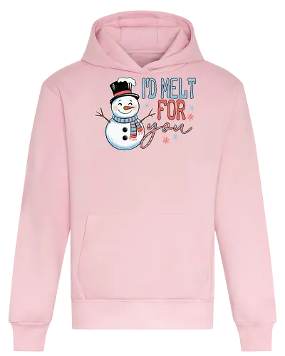 I'd melt for you - snowman, top hat, scarf, winter, humor, snowflakes, text, cheerful, playful - Heavyweight Hoodie