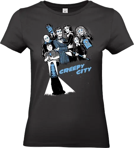 Creepy City - The Addams Family, Wednesday Addams, Addams Family, Morticia Addams, Gomez Addams, Vintage, Retro, Gothic, tv show, Classic Horror, Horror, Horror Movies, Monsters, Monster, Classic, Sin City, Halloween, Scary, Spooky, Spooky Season, Creepy, mystery - Standard T-Shirt (Frauen)