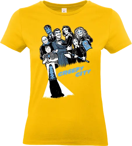 Creepy City - The Addams Family, Wednesday Addams, Addams Family, Morticia Addams, Gomez Addams, Vintage, Retro, Gothic, tv show, Classic Horror, Horror, Horror Movies, Monsters, Monster, Classic, Sin City, Halloween, Scary, Spooky, Spooky Season, Creepy, mystery - Standard T-Shirt (Frauen)