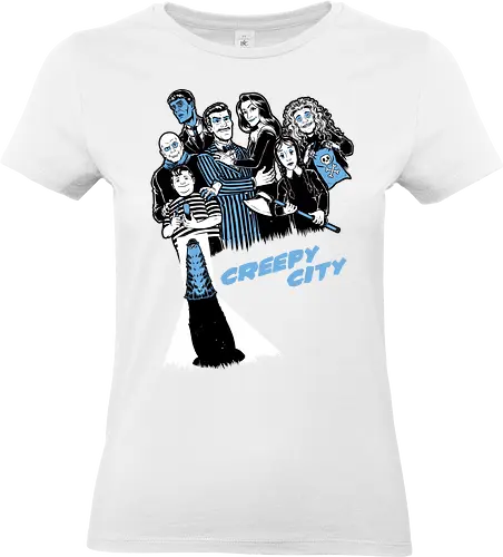 Creepy City - The Addams Family, Wednesday Addams, Addams Family, Morticia Addams, Gomez Addams, Vintage, Retro, Gothic, tv show, Classic Horror, Horror, Horror Movies, Monsters, Monster, Classic, Sin City, Halloween, Scary, Spooky, Spooky Season, Creepy, mystery - Standard T-Shirt (Frauen)