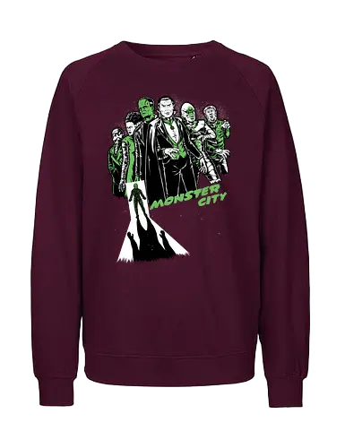 Monster City - Classic Horror, Horror, Horror Movies, Monsters, Monster, Classic, Sin City, Universal, Bride Of Frankenstein, Frankenstein, Dracula Movie, Dracula, Count Dracula, Vampire, Zombie, Mummy, Creature From The Black Lagoon, An American Werewolf In London, Werewolf, Halloween, Scary, Spooky, Spooky Season, Creepy - Fairtrade Sweatshirt