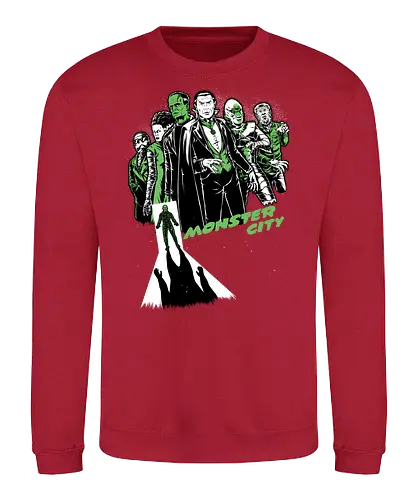 Monster City - Classic Horror, Horror, Horror Movies, Monsters, Monster, Classic, Sin City, Universal, Bride Of Frankenstein, Frankenstein, Dracula Movie, Dracula, Count Dracula, Vampire, Zombie, Mummy, Creature From The Black Lagoon, An American Werewolf In London, Werewolf, Halloween, Scary, Spooky, Spooky Season, Creepy - Sweatshirt