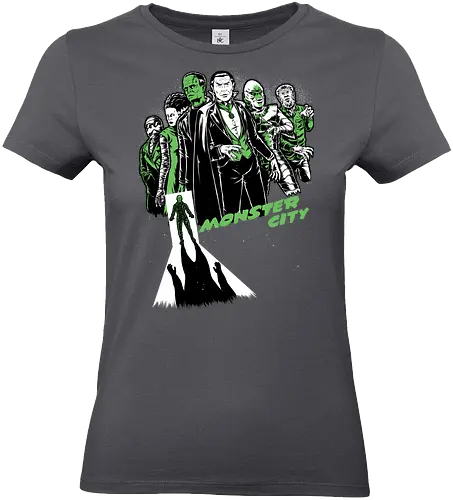 Monster City - Classic Horror, Horror, Horror Movies, Monsters, Monster, Classic, Sin City, Universal, Bride Of Frankenstein, Frankenstein, Dracula Movie, Dracula, Count Dracula, Vampire, Zombie, Mummy, Creature From The Black Lagoon, An American Werewolf In London, Werewolf, Halloween, Scary, Spooky, Spooky Season, Creepy - Standard T-Shirt (Frauen)