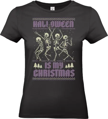 Ugly Sweater Spooky Skeletons - Ugly Sweater, Holiday, Christmas, Merry Christmas, Ugly Christmas Sweater, Pixel Art, Spooky Season, Spooky, Creepy, Scary, Halloween, Skeleton, Skull, Spookmas - Standard T-Shirt (Frauen)