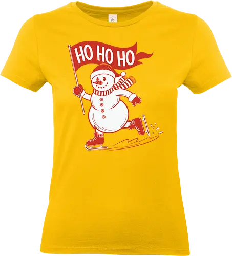 snowman ice skating - snowman, ice skating, flag, festive, winter, holiday, cheerful, red, white, graphic design - Standard T-Shirt (Frauen)