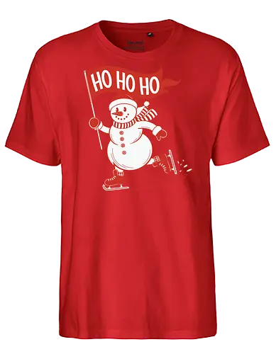snowman ice skating - snowman, ice skating, flag, festive, winter, holiday, cheerful, red, white, graphic design - Fairtrade T-Shirt