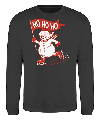 snowman ice skating - snowman, ice skating, flag, festive, winter, holiday, cheerful, red, white, graphic design - Sweatshirt