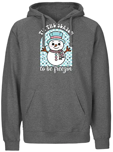 Tis the Season to be Freezin - snowman, winter, festive, scarf, hat, stars, checkered, cold, holiday, cheerful - Fairtrade Hoodie