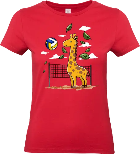 Giraffe Playing Volleyball - giraffe, volleyball, leaves, net, ball, fun, animal, playful, nature, drawing - Standard T-Shirt (Frauen)