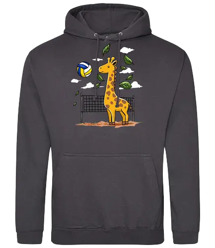 Giraffe Playing Volleyball - giraffe, volleyball, leaves, net, ball, fun, animal, playful, nature, drawing - Standard Hoodie