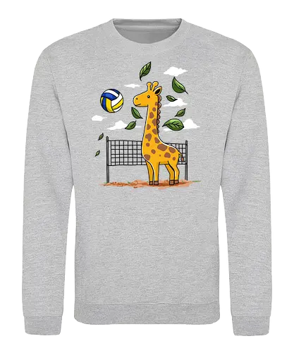 Giraffe Playing Volleyball - giraffe, volleyball, leaves, net, ball, fun, animal, playful, nature, drawing - Sweatshirt