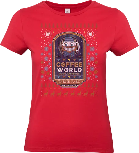 Watery Coffee World Ugly Sweater - alan, video game, video games, gaming, gamer, control, american nightmare, deer fest, oh deer diner, coffee thermos, cauldron, lake, night, springs, wake, christmas, ugly christmas sweater, xmas - Standard T-Shirt (Frauen)