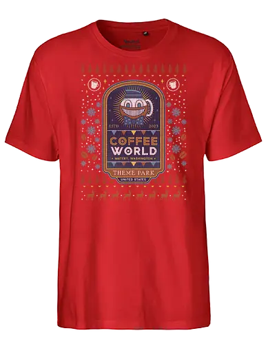 Watery Coffee World Ugly Sweater - alan, video game, video games, gaming, gamer, control, american nightmare, deer fest, oh deer diner, coffee thermos, cauldron, lake, night, springs, wake, christmas, ugly christmas sweater, xmas - Fairtrade T-Shirt