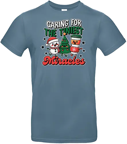 Caring for the Tiniest Miracles - christmas, snowman, coffee cup, christmas tree, festive, holiday, cheerful, stars, decoration, miracles - Standard T-Shirt