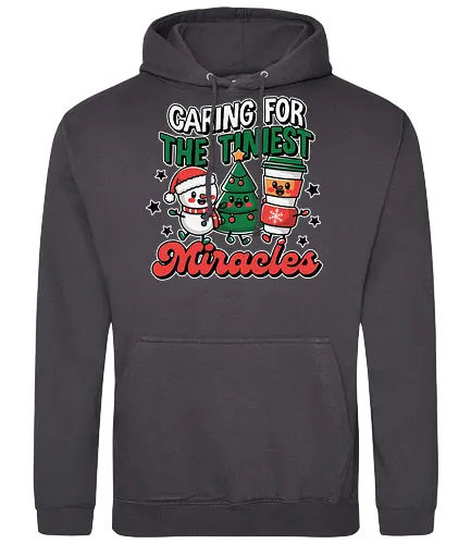 Caring for the Tiniest Miracles - christmas, snowman, coffee cup, christmas tree, festive, holiday, cheerful, stars, decoration, miracles - Standard Hoodie