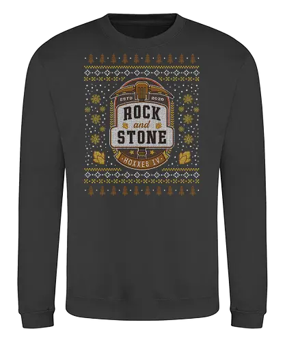 Rock And Stone Ugly Sweater - deep rock, dwarf, dwarves, minig, video game, gaming, gamer, space, and stone, galaxy, pickaxe, hoxxes, deep rock survivor, fantasy, ugly christmas sweater, xmas - Sweatshirt