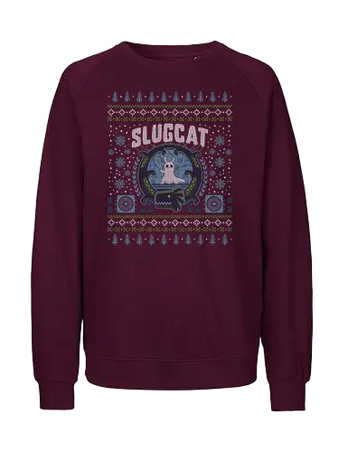 Slugcat Ugly Sweater - rain, slugcat, slugcats, world, slug cat, lizard, gaming, video game, gamer, gamers, game, ugly christmas sweater, xmas - Fairtrade Sweatshirt