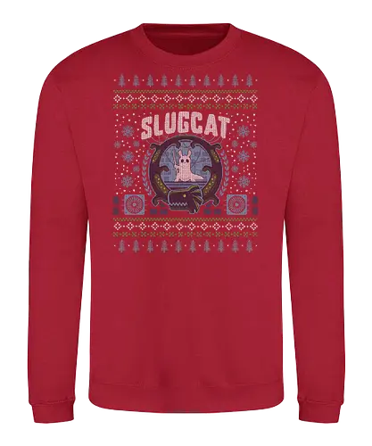 Slugcat Ugly Sweater - rain, slugcat, slugcats, world, slug cat, lizard, gaming, video game, gamer, gamers, game, ugly christmas sweater, xmas - Sweatshirt