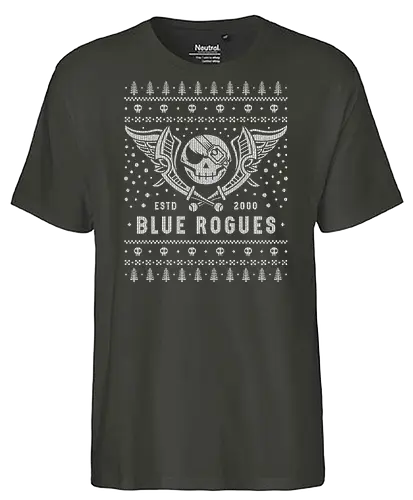 Blue Rogues Air Pirates Christmas - skies, legends, arcadia, sky pirates, air pirates, blue rogues, dreamcast, vyse, skull, adventure, rpg, jrpg, video game, gaming, ugly christmas sweater, nostalgia, christmas, xmas - Fairtrade T-Shirt