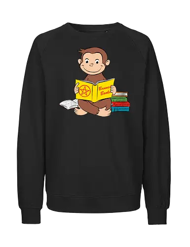 Curious reader - curious, monkey, books, funny, retro, vintage - Fairtrade Sweatshirt