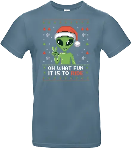 Oh what fun it is to ride - alien, christmas, santa hat, pixel art, peace sign, snowflakes, festive, holiday, green - Standard T-Shirt