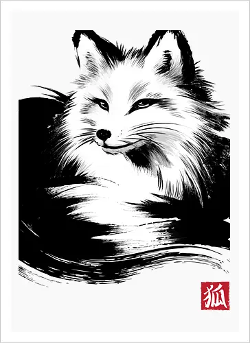Fox resting sumi e