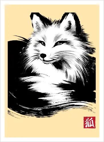 Fox resting sumi e