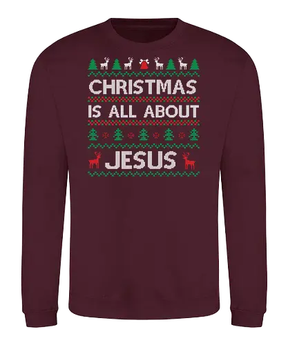 Christmas is all about Jesus - christmas, jesus, reindeer, trees, festive, holiday, design, pattern - Sweatshirt
