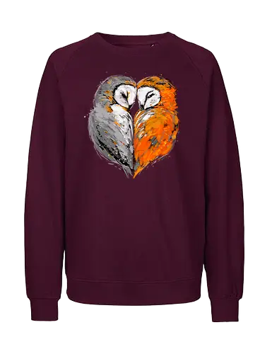 Owls in love - owls, birds, love, heart, nature, painting, artistic, animals, cute - Fairtrade Sweatshirt