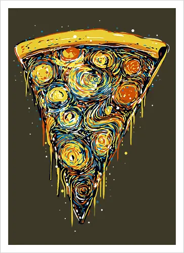 Starry slice - pizza, pizza lovers, food, Vincen Van Gogh, painting, funn, funny, memes, starry nights - Kunstdruck