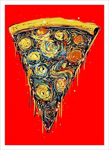 Starry slice - pizza, pizza lovers, food, Vincen Van Gogh, painting, funn, funny, memes, starry nights - Kunstdruck