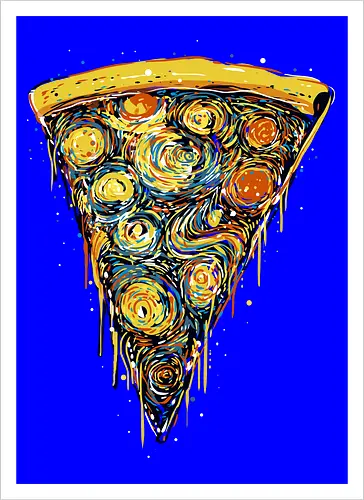 Starry slice - pizza, pizza lovers, food, Vincen Van Gogh, painting, funn, funny, memes, starry nights - Kunstdruck