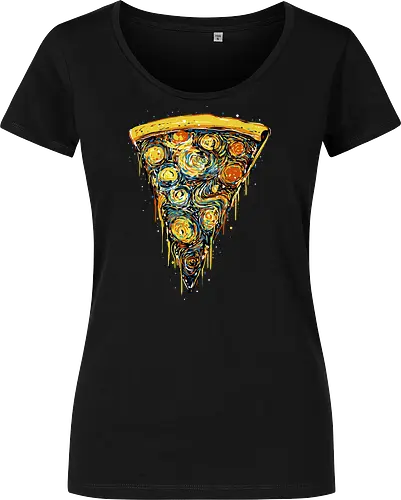 Starry slice - pizza, pizza lovers, food, Vincen Van Gogh, painting, funn, funny, memes, starry nights - Damen T-Shirt