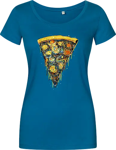 Starry slice - pizza, pizza lovers, food, Vincen Van Gogh, painting, funn, funny, memes, starry nights - Damen T-Shirt