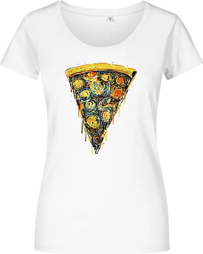 Starry slice - pizza, pizza lovers, food, Vincen Van Gogh, painting, funn, funny, memes, starry nights - Damen T-Shirt