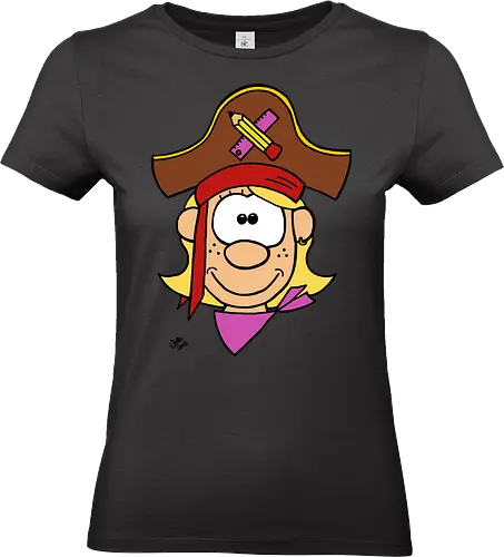 Schulpiratin (bunt) - Augen, Comic, Comic Style, Comic Stil, Zeichnung, pirat, piratin, kapitän, einschulung, schule, mathe - Standard T-Shirt (Frauen)
