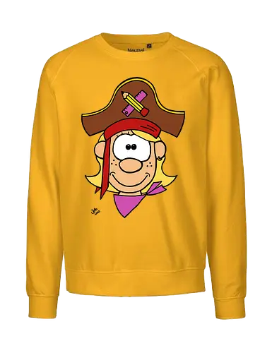 Schulpiratin (bunt) - Augen, Comic, Comic Style, Comic Stil, Zeichnung, pirat, piratin, kapitän, einschulung, schule, mathe - Fairtrade Sweatshirt