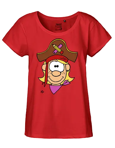 Schulpiratin (bunt) - Augen, Comic, Comic Style, Comic Stil, Zeichnung, pirat, piratin, kapitän, einschulung, schule, mathe - Fairtrade Girl Shirt